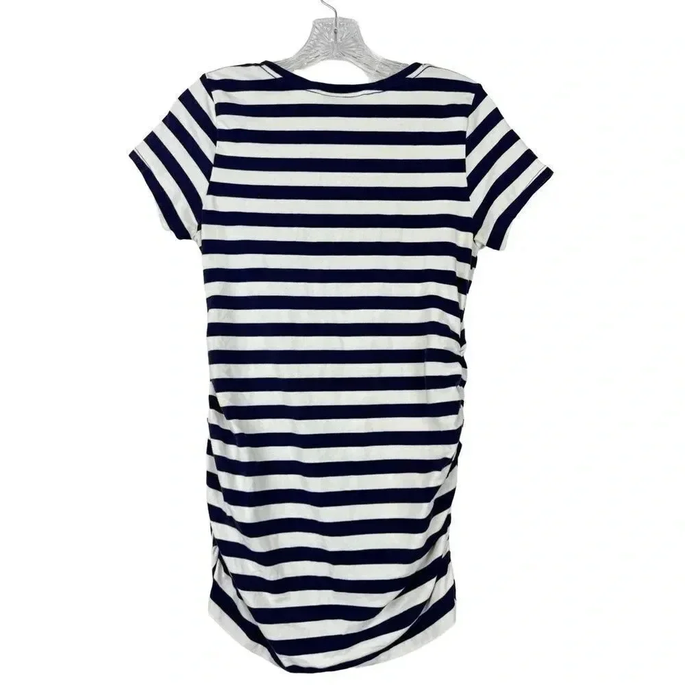A Pea in the Pod Maternity Striped V-Neck Ruched Sides Tee Sz S White Blue - Picture 5 of 8